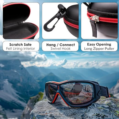 MyEyeglassCase Sports Sunglasses Case and Slim wallet Semi hard large glasses case w/belt clip soft pouch & cloth - color: B701 XL Black/Red