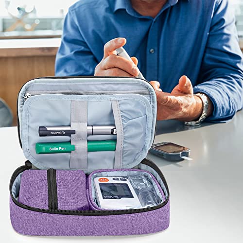 CURMIO Diabetic Supplies Bag for Glucose Meter, Medication and Other Diabetes Care Supplies, Diabetes Travel Organizer Case with Detachable Pouches, Purple (Bag Only) - color: Purple