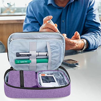 CURMIO Diabetic Supplies Bag for Glucose Meter, Medication and Other Diabetes Care Supplies, Diabetes Travel Organizer Case with Detachable Pouches, Purple (Bag Only) - color: Purple
