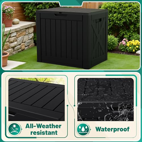 Devoko 40 Gallon Deck Box Outdoor Storage Box Waterproof for Patio, Large Outdoor Storage Bench Lockable for Outside (Black, 40 Gallon) - color: Black, size: 40 Gallon 1 Pack