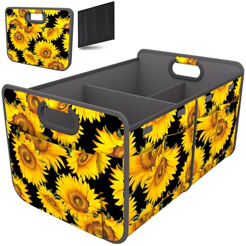 Homeve Car Trunk Organizer for SUV, 18.5Gal Large Capacity No-Sag Heavy Duty, Foldable Waterproof Anti-Slip Storage with 12 Pockets, Fit Sedan, Truck, Universal Car Accessories, Sunflower, Large - color: Sunflower, size: 2 Compart