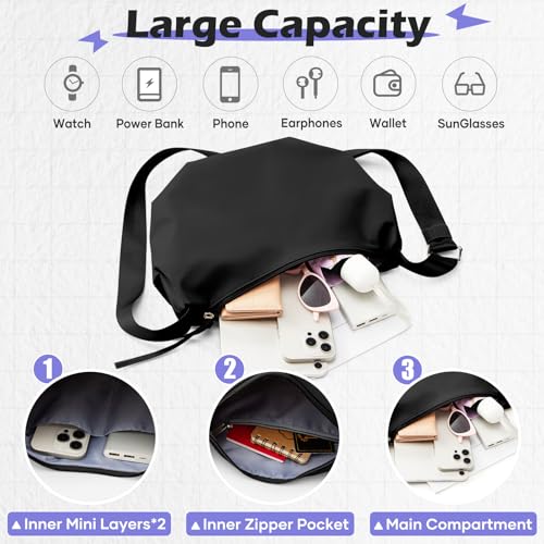 SEAFEW Mini Crossbody Bag Shoulder Bag for Men, Small Messenger Satchel Bag for Women - color: Black - Crescent