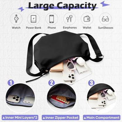SEAFEW Mini Crossbody Bag Shoulder Bag for Men, Small Messenger Satchel Bag for Women - color: Black - Crescent