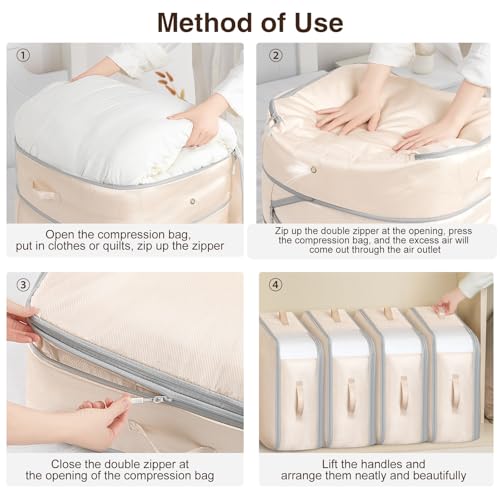 Homsorout 2 Pack Compression Storage Bags - 110L Large Capacity Comforter Storage Bag, 3-Layer Washable Ultra Space Saving Self Compression Organizer Space Bags for Blankets, Sweaters, Sheets, Beige - color: Beige, size: 110L-2 Pack