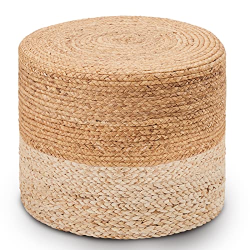 Wimarsbon Ottoman Pouf, Natural Braided Jute Poof, 18'' Outdoor Ottoman for Garden, Rustic Handweave Lounge Pouffe, Boho Footrest Stool for Bedroom, Accent Table or Seat for Patio, Living Room - color: 18inch Water Hyacinth Braid & Natural Corn Shell