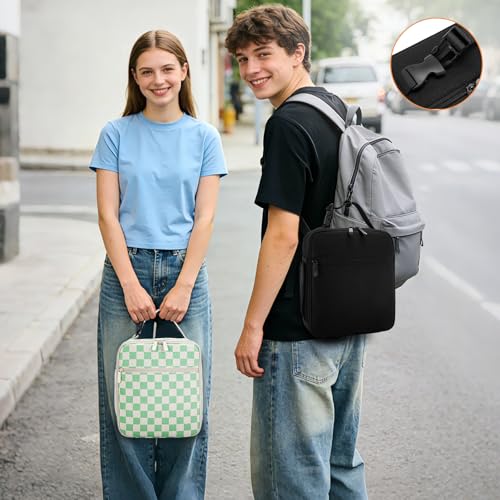 Lunch Box for Women Men Adult Insulated Lunch Bag Women Men Small Reusable Lunchbox for Work Picnic Travel (Beige-Light Green Plaid) - color: Beige-Light Green Plaid
