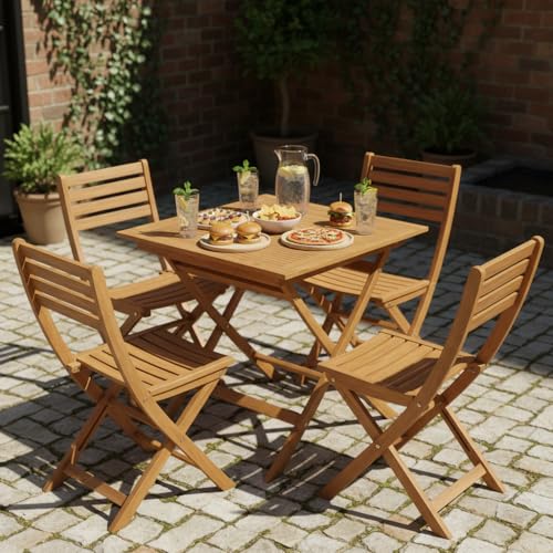 Tangkula Teak Wood Folding Outdoor Table, 32-Inch Square Patio Dining Table for 4, Collapsible Outside Bistro Table with Sturdy X-Frame for Deck, Balcony, Yard, Poolside & Porch - size: 32"