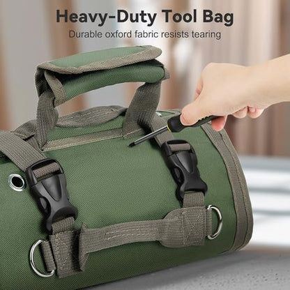 Roll Up Tool Bag, Heavy Duty Roll Up Tool Bag Organizer, Motorcycle Tool Roll Bag Organizer, Foldable Portable Tool Bags, Men's Gift Suitable for Mechanics Welding Electricians (Green)