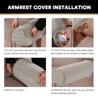 PrinceDeco 2 Pack Thick Velvet Stretch Armrest Covers for Chairs and Sofas Armchair Covers for Arms Couch Arm Covers Armrest Covers for Sofa Non Slip, Oatmeal - color: Oatmeal