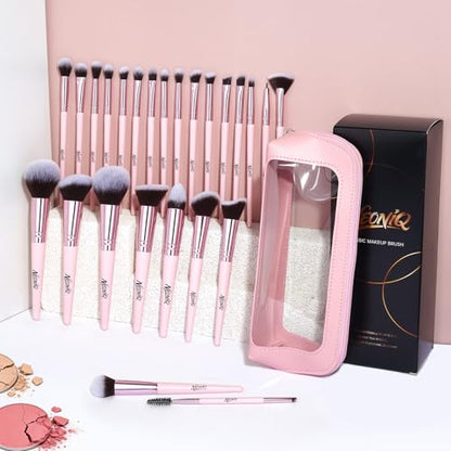 25PCS Makeup Brushes Set with Travel Case, Professional Makeup Brush Kit for Foundation, Concealer, Powder, Eyeshadow & Blush, Essential Cosmetic Tools, Portable Travel Gift Set (Pink) - color: 25 PCS-Pink