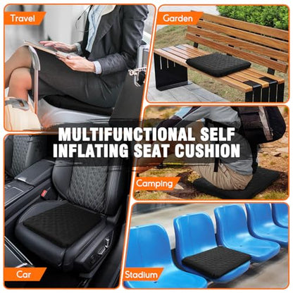 Inflatable Seat Cushion, Self-Inflating Memory Foam Stadium Seats Cushion Lightweight & Compact Chair Sitting Pad Airplane Cushion for Long Flight Travel Outdoor Camping Car Bleachers Office - color: 1 Pack Black