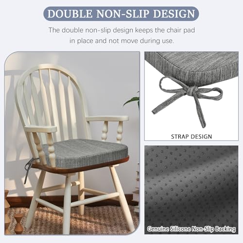 baibu Kitchen Chair Cushions Set of 2, Dual-Layer Patented Design Memory Foam Dining Chair Pads with Ties and Washable Cover, 2 Pack, 17" x 16" x 2", Grey - color: Grey, size: 2 Count (Pack of 1)