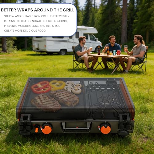 Replacement Grill Lid for Blackstone Adventure Ready 12 x 14 Side Burner and 20 x 14 2 Burner Camping Griddle, Heavy Duty Hood Cover with Reinforced Hinges, Griddle Lid for Blackstone Camping Griddle - size: Griddle lid