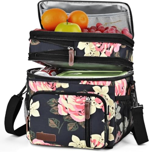 MIYCOO Lunch Bag & Lunch Box for Women Men, Double Deck Leakproof Insulated Soft Large Adult Camping Cooler bag for Work, Beach, Picnic, Travel (Flower, 15L) - color: Flower, size: 15L
