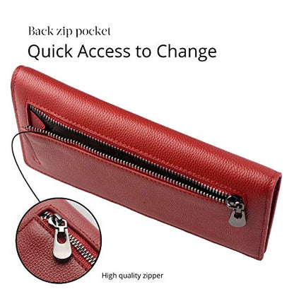 Bveyzi Ultra Slim Thin Leather RFID Blocking Credit Card Holder Bifold Clutch Wallets for Women - color: Wine Red