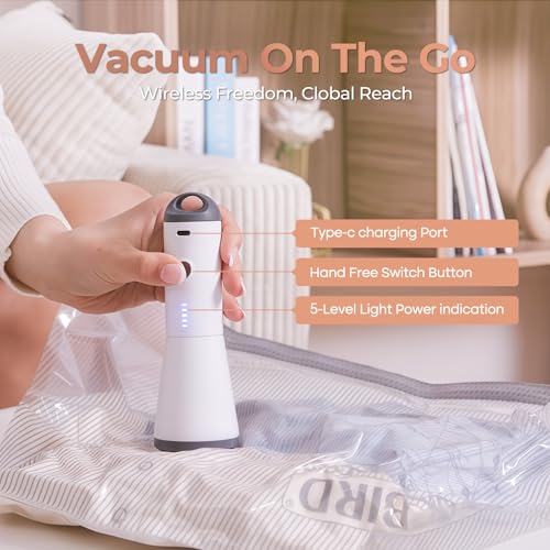 Portable Wireless Vacuum Sealer Pump,Powerful Air Compressor for Luggage Compression Bags with USB Fast Charging & Rechargeable