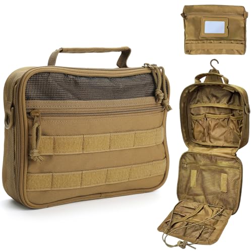 SUNRISING Tactical Travel Toiletry Bag for Men and Women, Hanging Travel Toiletry Organizer Dopp Kit, Toiletries Shaving Hygiene Bathroom Bag,Men's Toiletry Bag for Short Trips Camping - Khaki - color: Khaki