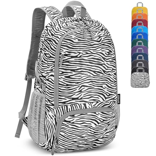 ZOMAKE Lightweight Packable Backpack 30L, Foldable Hiking Backpacks Water Resistant Compact Folding Daypack for Travel(Zebra print) - color: Zebra Print