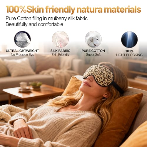 Sleep Mask, Silk Eye Mask for Sleeping with Adjustable Strap, Blindfold Eyeshade for Men & Women, Comfortable & Soft Eye Cover Eyeshade for Night Sleep (Leopard) - color: Leopard