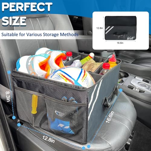 WOLT Car Trunk Organizer with Lid, Collapsible Multi Compartment SUV Organizer with Non-Slip Base Adjustable Straps - color: Black