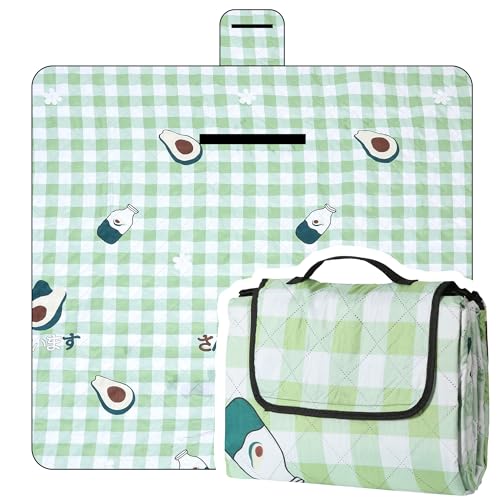 Dimatic Cute Picnic Blankets 78"x78" Extra Large Beach Blankets Waterproof Sand Proof Foldable Portable for Outdoor Family Camping - color: Avocado