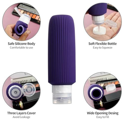 Mrsdry 16 Pack Travel Bottles for Toiletries, Large 6oz Silicone Travel Containers with No-Drip Valve and Wide Opening - color: Purple, size: Large