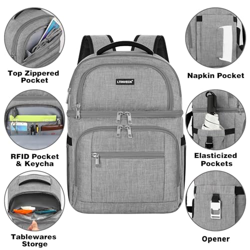 Cooler Backpack,Insulated Backpack Cooler Leakproof Double Deck Cooler Bag for Men Women RFID Lunch Backpack - color: Grey