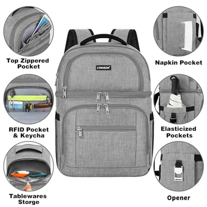 Cooler Backpack,Insulated Backpack Cooler Leakproof Double Deck Cooler Bag for Men Women RFID Lunch Backpack - color: Grey