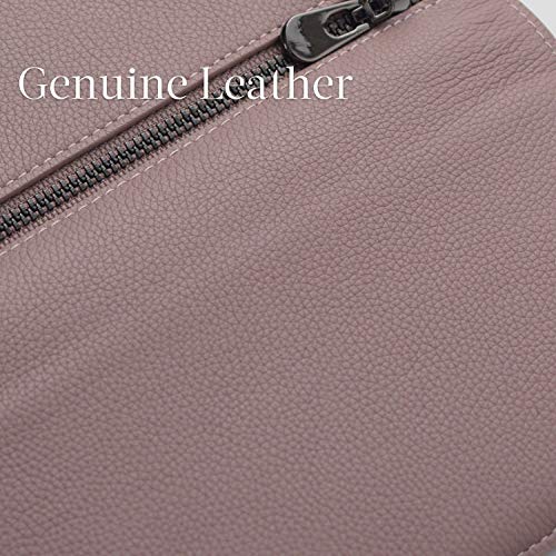 Bveyzi Ultra Slim Thin Leather RFID Blocking Credit Card Holder Bifold Clutch Wallets for Women - color: Dark Pink