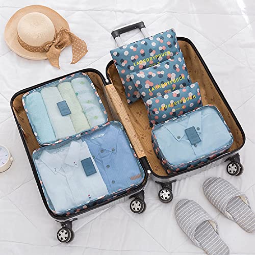 Packing Cubes 6 PCS Travel Accessories Travel Luggage Packing Organizers Bags for Backpack Suitcases, Blue Flower - color: Blue Flower