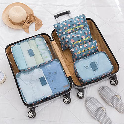 Packing Cubes 6 PCS Travel Accessories Travel Luggage Packing Organizers Bags for Backpack Suitcases, Blue Flower - color: Blue Flower