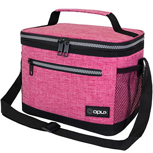 opux Insulated Lunch Box Men Women, Lunch Bag for Work School, Leakproof Soft Cooler Tote Adult, Large Lunch Pail Kids Boys Girls, Picnic Beach Food Bag with Shoulder Strap, Pink - color: Heather Pink, size: Medium