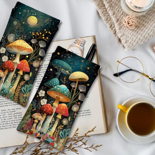 Eyeglasses Sunglasses Case PU Soft Squeeze Top Glasses Pouch for Women Student,Floral Pattern Portable Anti Scratch - color: Brown-mushroom05