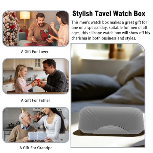 2 Slot Watch Travel Case for Men, Portable Silicone Watch Storage Box and Organizer with Removable Pillows, Fit for Wristwatches and Smart Watches up to 50mm, Anti-scratches and Protection