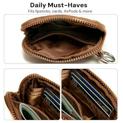 Keychain Wallet Mini Zip Around Wristlet Wallets for Women Detachable Wristlet Portable Coin Purse Small Wallets Brown - color: Light Brown