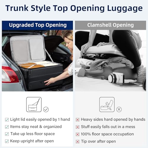 HanTrip Hard Shell Expandable Luggage Sets 2 Piece with Spinner Wheels Cup Holder, Top Opening Lightweight Luggage Rolling Suitcase with Lock, Carry On And Checked Luggage Set 2 Piece (Black, 20/28) - color: Black, size: Expandable 2-Piece Set(20/28)