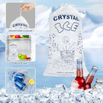 ENNIYU Ice Bags 8lb with Drawstring, 50 Pack Plastic Ice Bags for Ice Storage (2 Mils Thickness) - size: 8LB-CUP