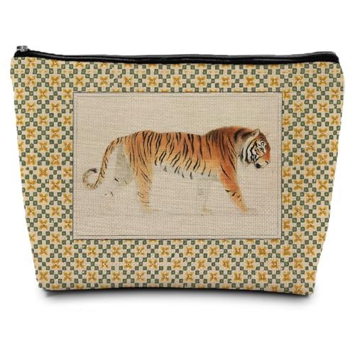 Vintage Tiger Makeup Bags, Tiger Lovers Maximalist Decor Gifts Cosmetic Bags for Women, Maximalist Aethetic Jungle Big Cat Makeup Bag Gifts Zipper Pouches for Purse - color: Orange Tiger