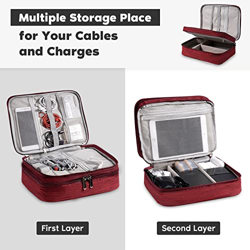 OrgaWise Electronics Organizer, Electronic Accessories Bag Travel Cable Organizer Three-Layer for iPad Mini, Kindle, Hard Drives, Cables, Chargers - color: Three layer-Red