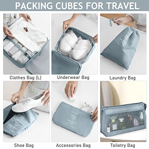 KPX 8 Set Packing Cubes for Travel, Luggage Packing Organizers Accessories Large Toiletries Bag for Clothes Shoes Cosmetics (Grey) - color: 8Set-Grey