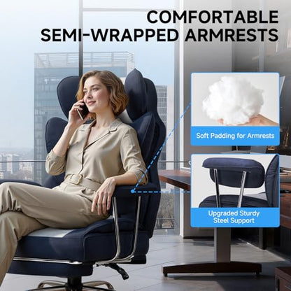 GTPLAYER Gaming Chair,Office Chair with Pocket Spring Lumbar Support, Ergonomic Comfortable Wide Office Desk Computer Chair with Outward Fixed Soft Armrests and Footrest (Fabric, Dark Blue & White) - color: Dark Blue White