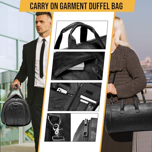 Convertible Garment Bag, Carry on Garment Duffel Bag with Shoulder Strap, Men's Women's Travel Clothing Bag with Shoe Compartment, 2-in-1 Hanging Suitcase Suit Business Travel Bag (Black) - color: Black