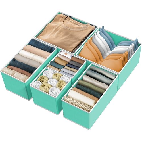 Simple Houseware Underwear Drawer Organizer for Lingerie/Undergarment/Bra/Panty/Sock/Onesie, Set of 6, Turquoise - color: Turquoise, size: Set of 6 - 2L / 2M / 2S