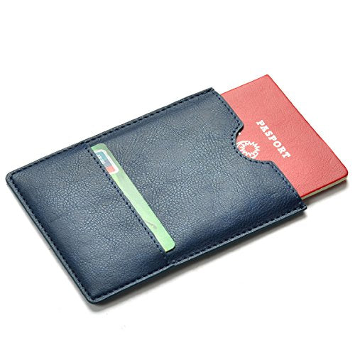XEYOU Passport Holder Cover - Ultra Slim Premium Vegan Leather Travel Wallet Case Cover - color: Dark Blue