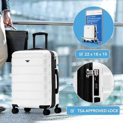 Flight Knight 22x18x10 Expandable Carry On Suitcase Hardside TSA Lock & USB C Port Lightweight Luggage Silent Double Spinner Wheels Maximum Spirit Overhead Carry-On Bag Airlines Approved White - color: White, size: 22x18x10"