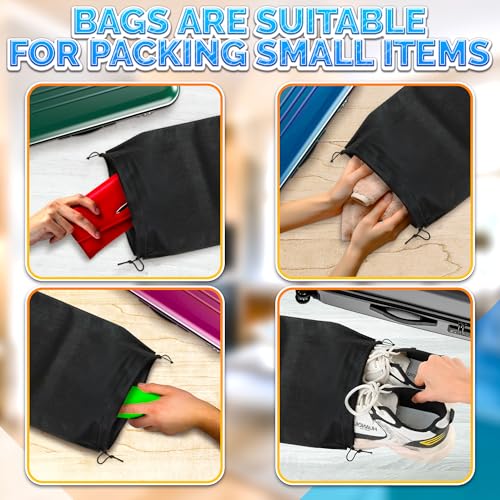 10 Pack Travel Shoe Backpack Set – Non-Mesh Solid 11.8"x15.75" Waterproof Drawstring Shoe Bags for Travel, Clothes, or Wet Gear – Lightweight Storage Organizer and Packing Essential for Women & Men - style: 10Pcs, Full Black, M Size
