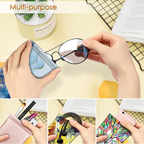 [2 Pack] Fintie Eyeglasses Pouch with Cleaning Cloth, Portable Squeeze Top Leather Glasses Case Sunglasses Bag, Emerald Marble + Ocean Marble - color: Emerald Marble + Ocean Marble
