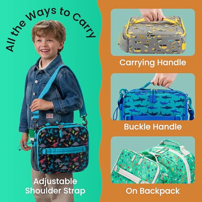 Bentgo Kids Lunch Bag - Durable, Double-Insulated Lunch Bag for Kids 3+; Holds Lunch Box, Water Bottle, & Snacks; Easy-Clean Water-Resistant Fabric & Multiple Zippered Pockets (Bug Buddies) - color: Bug Buddies