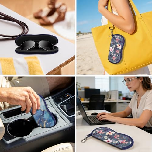 FINTIE Glasses Case with Carabiner, Ultra Light Portable Neoprene Zipper Sunglasses Soft Case - color: Blooming Hibiscus