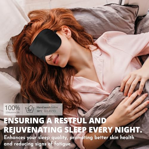 Silk Sleep Mask 100% 22 Momme Mulberry, Sleep Eye Mask for Women Men, Blackout Blindfold with Adjustable Strap, Side Sleeper Eye Cover, Soft Eyeshade Filled with Premium Mulberry Silk (Black) - color: 22 Momme-black